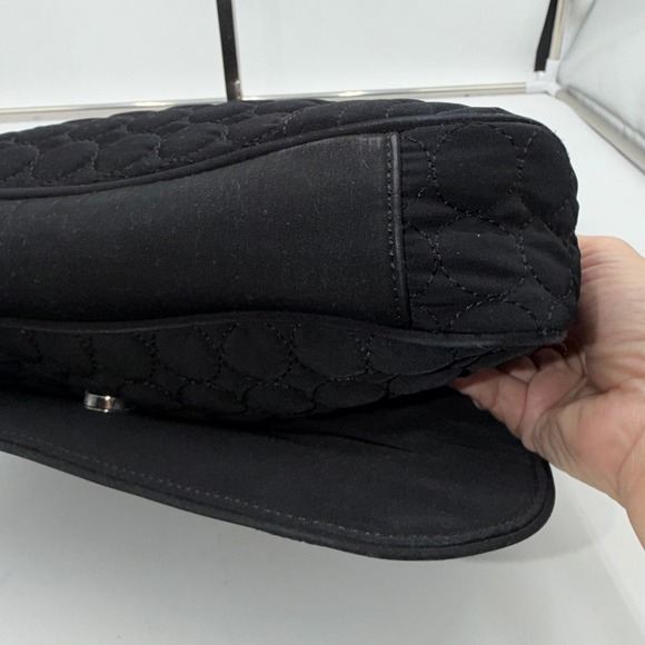 Vera Bradley Black Quilted Microfiber Shoulder Bag Purse Circle Pattern Flap - Picture 7 of 10